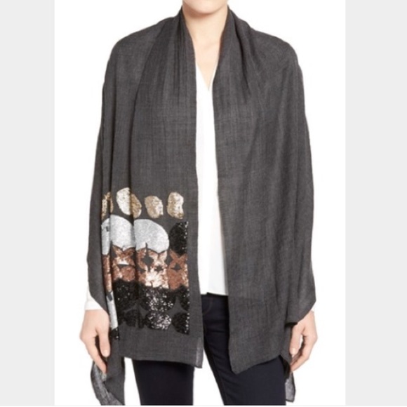 Echo Abstract 100% Wool Sequin Scarf - Picture 1 of 5